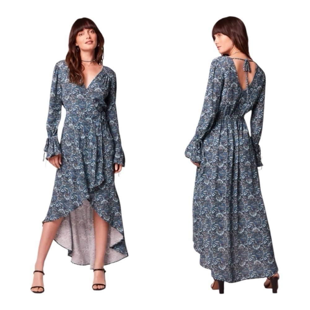 Band of the Free Jewel Deep Teal Aqua Floral MIDI Wrap Dress Renaissance Boho